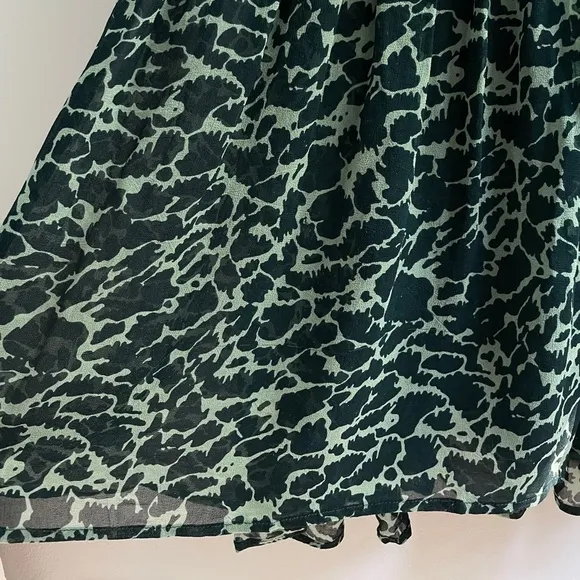 Olivia James Lydia Long Sleeve Ruffle Skirt Midi Dress in Geo Spot Lush Green