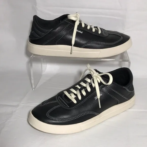 OluKai HaUpu Women’s Full-Grain Black Leather Sneakers Size 8 Womens