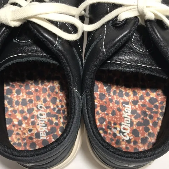 OluKai HaUpu Women’s Full-Grain Black Leather Sneakers Size 8 Womens