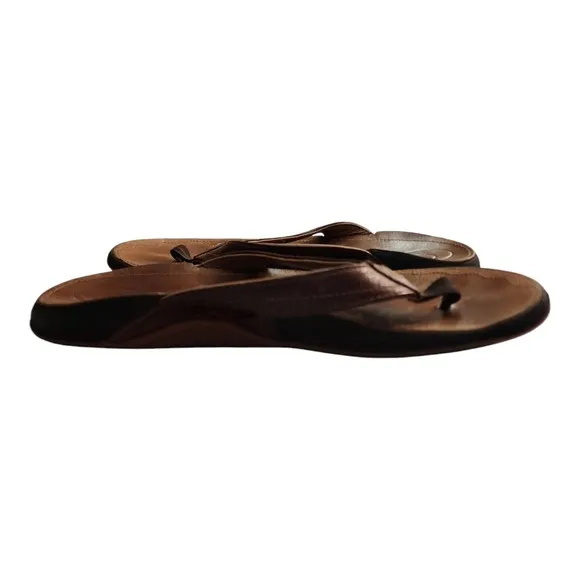 Olukai Men's Brown Kumu Leather Flip Flop Sandals Size W8 — Used, Read Descript