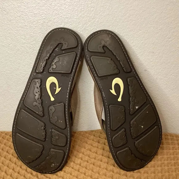 Olukai Nui Leather Beach Sandals Men's US 10 Flip Flops Brown EU 43