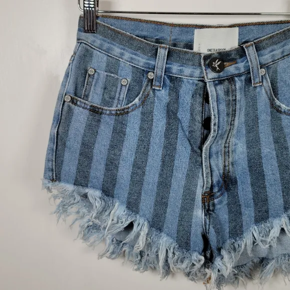 One Teaspoon Zephyr Outlaws Button Fly Pinstripe Shorts Size 24