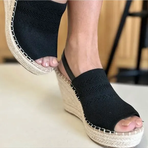 Open Toe Platform Wedge Sandals in black spring break vacation wear Sz 8.5 Shoe