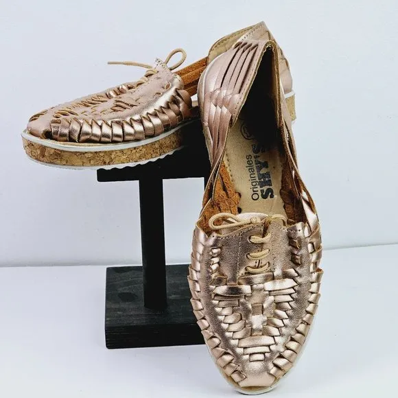 Originales Shy's, Mexican Huarache, Rose Gold Leather Oxford Style Sandals, Sz 6