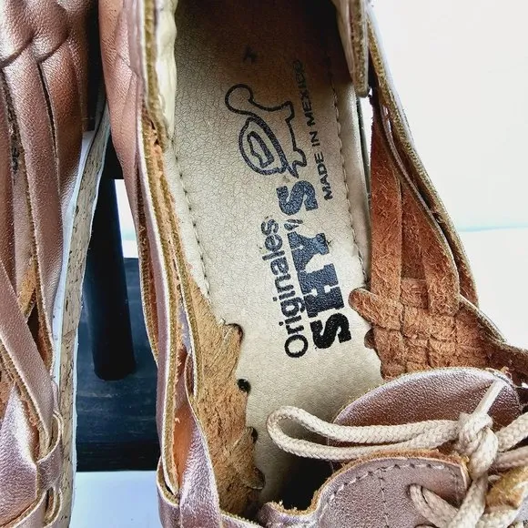 Originales Shy's, Mexican Huarache, Rose Gold Leather Oxford Style Sandals, Sz 6