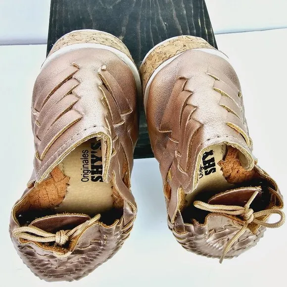 Originales Shy's, Mexican Huarache, Rose Gold Leather Oxford Style Sandals, Sz 6