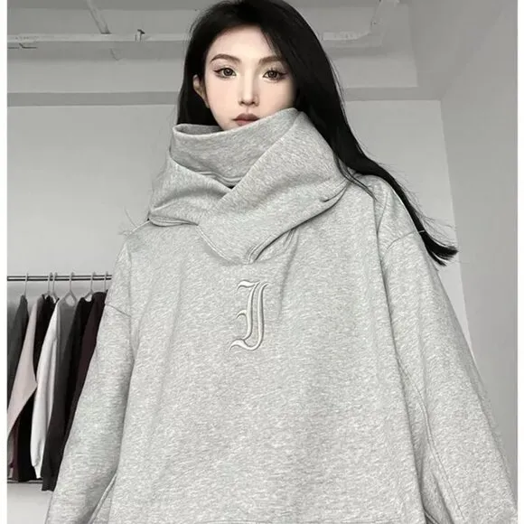 Oversized Hoodie Winter Warm Fleece Pullover Turtleneck Tops Sweater