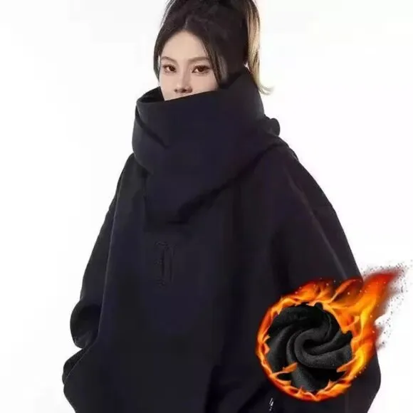 Oversized Hoodie Winter Warm Fleece Pullover Turtleneck Tops Sweater