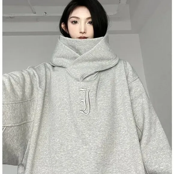 Oversized Hoodie Winter Warm Fleece Pullover Turtleneck Tops Sweater