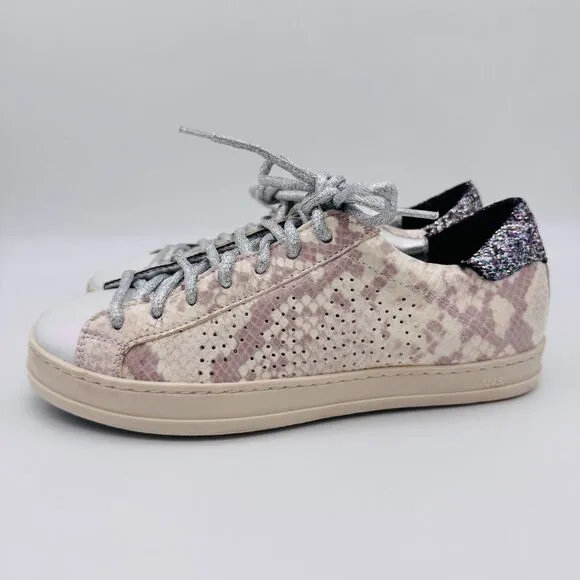 P448 Sneakers 36 Women John W Sunset Leather Snake Print Glitter Shoes US size 6