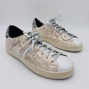P448 Sneakers 36 Women John W Sunset Leather Snake Print Glitter Shoes US size 6