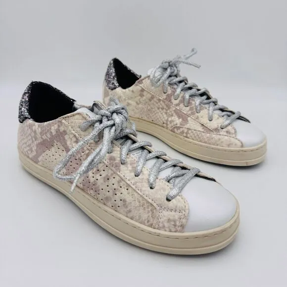 P448 Sneakers 36 Women John W Sunset Leather Snake Print Glitter Shoes US size 6