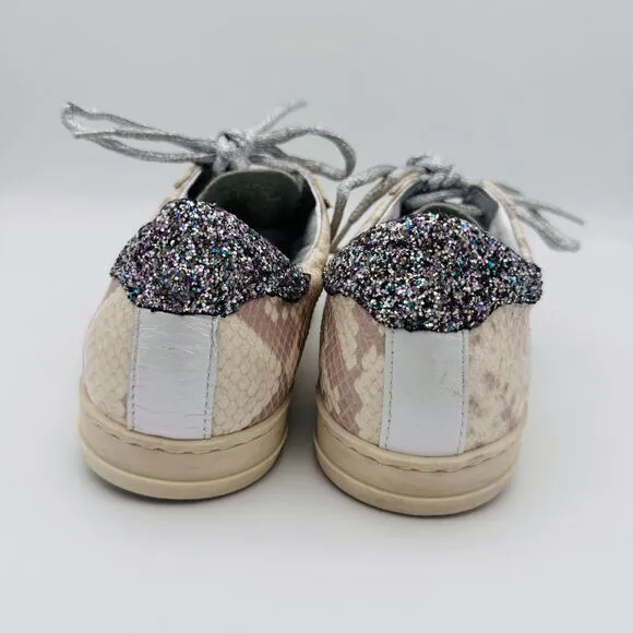 P448 Sneakers 36 Women John W Sunset Leather Snake Print Glitter Shoes US size 6