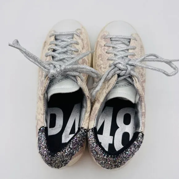 P448 Sneakers 36 Women John W Sunset Leather Snake Print Glitter Shoes US size 6