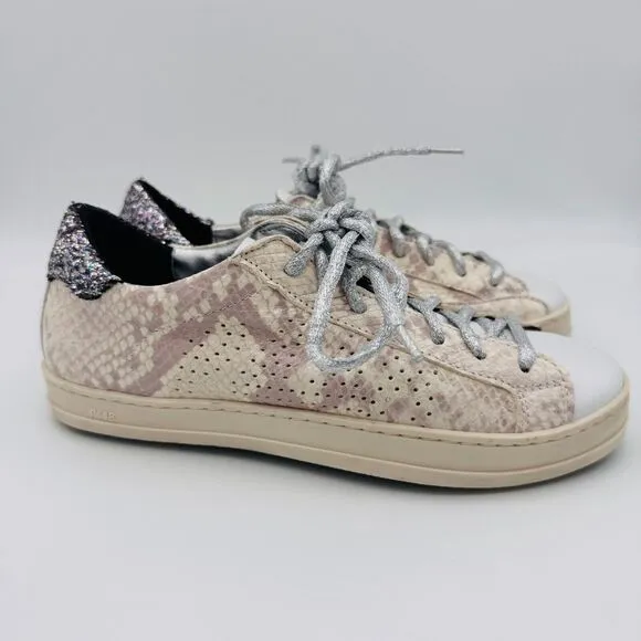 P448 Sneakers 36 Women John W Sunset Leather Snake Print Glitter Shoes US size 6