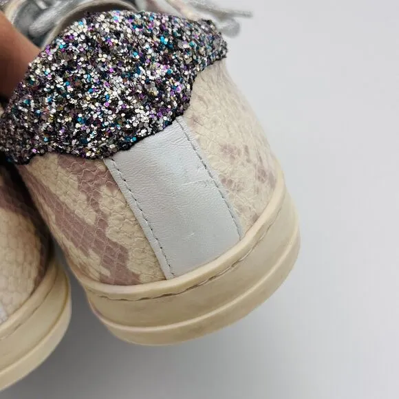 P448 Sneakers 36 Women John W Sunset Leather Snake Print Glitter Shoes US size 6
