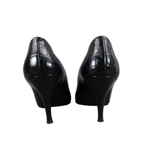 Paloma Shoes Womens 7.5 Pumps Fashion Classic Leather Croc Point Toe Black Italy