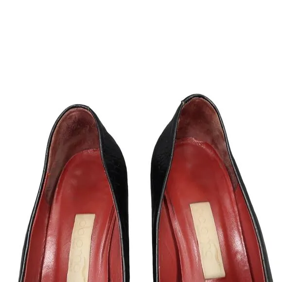 Paloma Shoes Womens 7.5 Pumps Fashion Classic Leather Croc Point Toe Black Italy