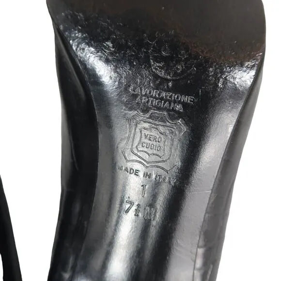 Paloma Shoes Womens 7.5 Pumps Fashion Classic Leather Croc Point Toe Black Italy