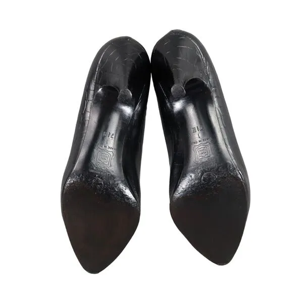 Paloma Shoes Womens 7.5 Pumps Fashion Classic Leather Croc Point Toe Black Italy