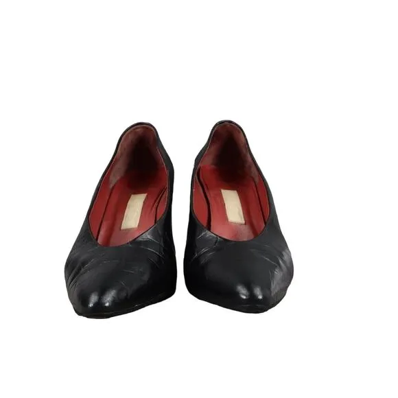 Paloma Shoes Womens 7.5 Pumps Fashion Classic Leather Croc Point Toe Black Italy