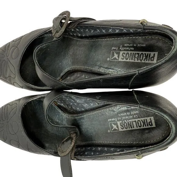 Pikolinos Black Leather Buckle Mary Jane Low Shoes Size EU 42 US 11 Wedge‎ Heel