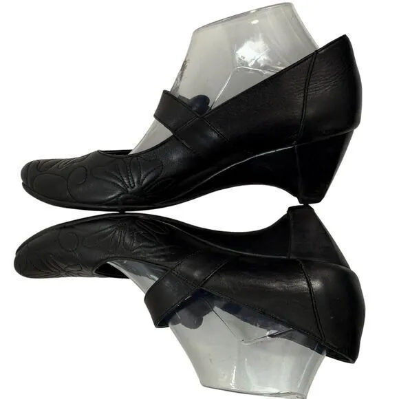 Pikolinos Black Leather Buckle Mary Jane Low Shoes Size EU 42 US 11 Wedge‎ Heel