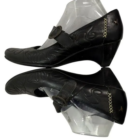 Pikolinos Black Leather Buckle Mary Jane Low Shoes Size EU 42 US 11 Wedge‎ Heel