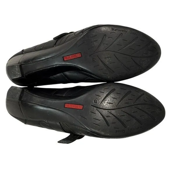 Pikolinos Black Leather Buckle Mary Jane Low Shoes Size EU 42 US 11 Wedge‎ Heel
