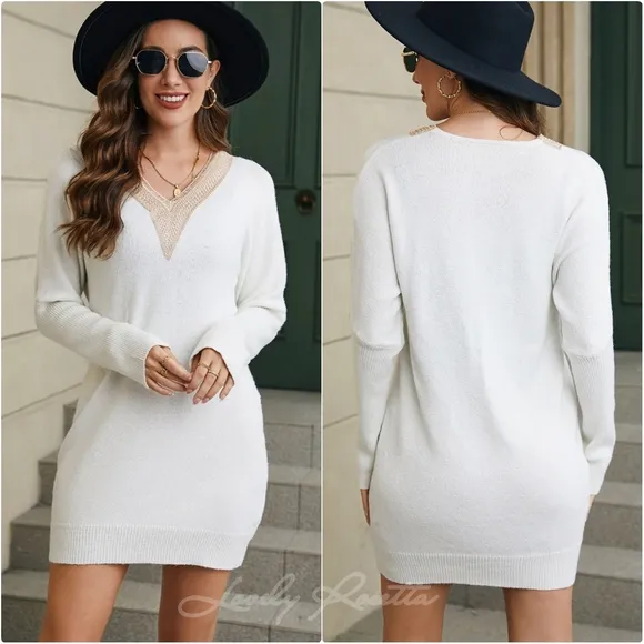 Pink V-Neck Sweater Dress