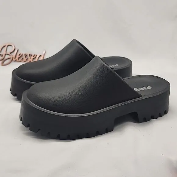 PLAY JEFFREY CAMPBELL BIGGIE 2 LUG CHUNK SOLE LADIES CLOGS 10⚫️BLACK⚫️NWOB CUTE