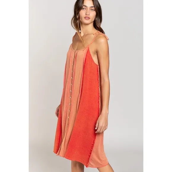 POL Coral Button Down Midi Dress