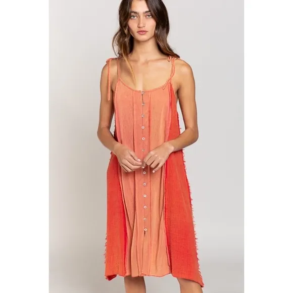 POL Coral Button Down Midi Dress
