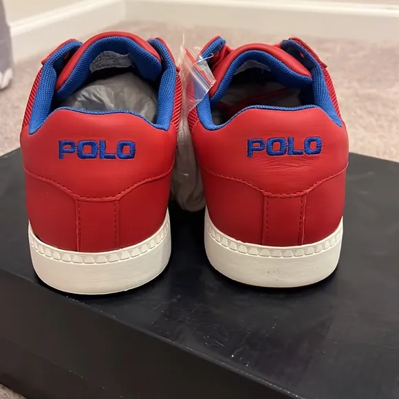 Polo Ralph Lauren Hernando Leather Shoes Sneakers red royal blue Men’s Size 10.5