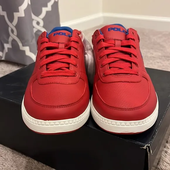 Polo Ralph Lauren Hernando Leather Shoes Sneakers red royal blue Men’s Size 10.5