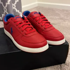 Polo Ralph Lauren Hernando Leather Shoes Sneakers red royal blue Men’s Size 10.5