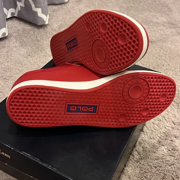 Polo Ralph Lauren Hernando Leather Shoes Sneakers red royal blue Men’s Size 10.5