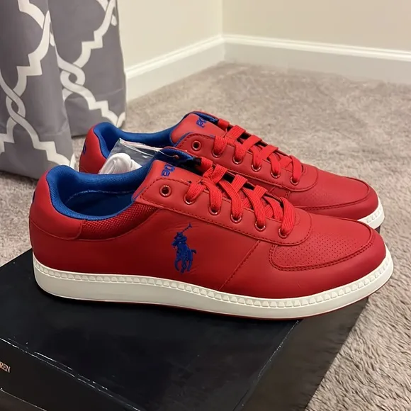 Polo Ralph Lauren Hernando Leather Shoes Sneakers red royal blue Men’s Size 10.5