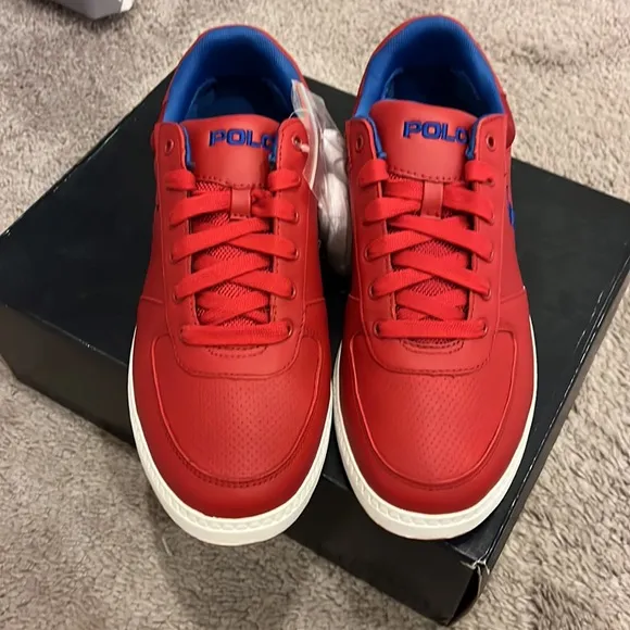 Polo Ralph Lauren Hernando Leather Shoes Sneakers red royal blue Men’s Size 10.5