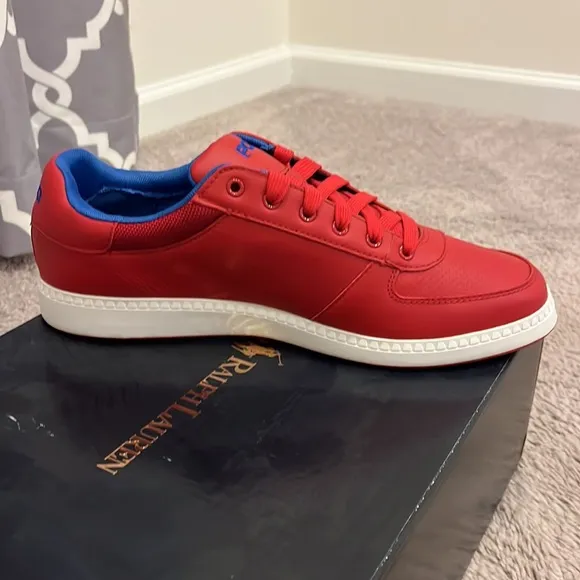 Polo Ralph Lauren Hernando Leather Shoes Sneakers red royal blue Men’s Size 10.5