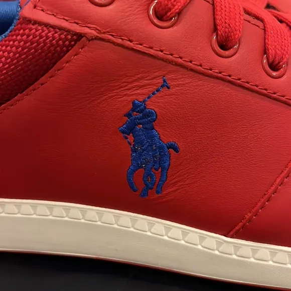 Polo Ralph Lauren Hernando Leather Shoes Sneakers red royal blue Men’s Size 10.5