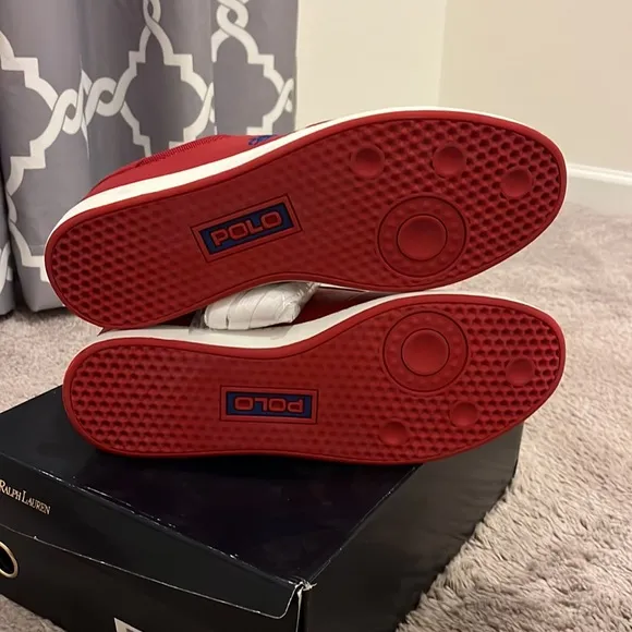 Polo Ralph Lauren Hernando Leather Shoes Sneakers red royal blue Men’s Size 10.5