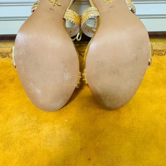 Pour La Victoire The Shanna Gold Perforated Straps Leather Lace Up Heels Sz 9.5