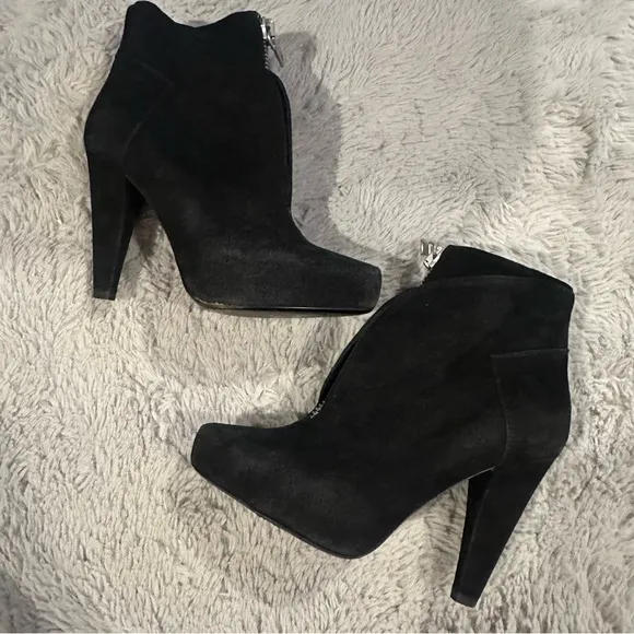 PROENZA SCHOULER Black Suede Zip-Front Hidden Platform Ankle Boots Heels