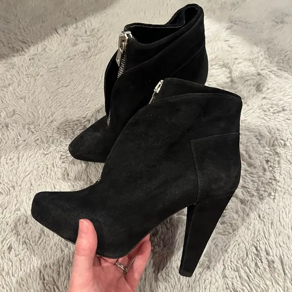 PROENZA SCHOULER Black Suede Zip-Front Hidden Platform Ankle Boots Heels