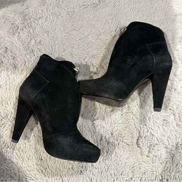 PROENZA SCHOULER Black Suede Zip-Front Hidden Platform Ankle Boots Heels