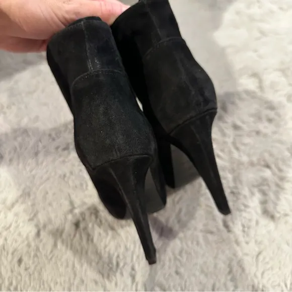 PROENZA SCHOULER Black Suede Zip-Front Hidden Platform Ankle Boots Heels
