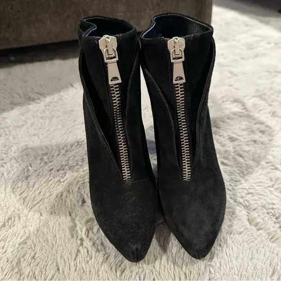 PROENZA SCHOULER Black Suede Zip-Front Hidden Platform Ankle Boots Heels