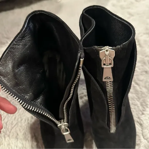 PROENZA SCHOULER Black Suede Zip-Front Hidden Platform Ankle Boots Heels
