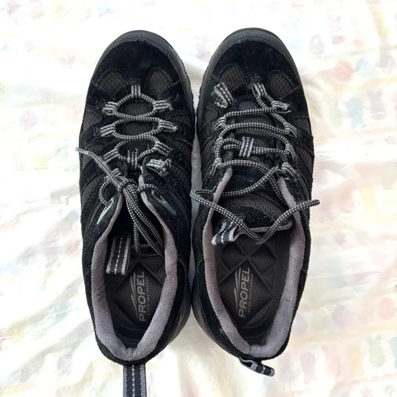 Propel Bass Leather Trail hiking Black shoes lace up SZ 8 M NWOT